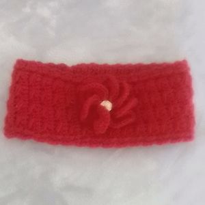 Red knit winter flower headband